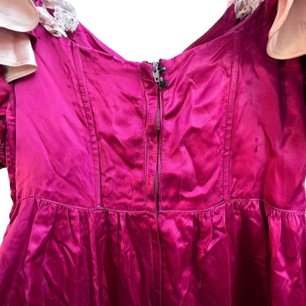 Vintage Gunne Sax Burgundy Satin Pink Lace Short Puff Sleeve Maxi Dress No Size - Picture 12 of 16
